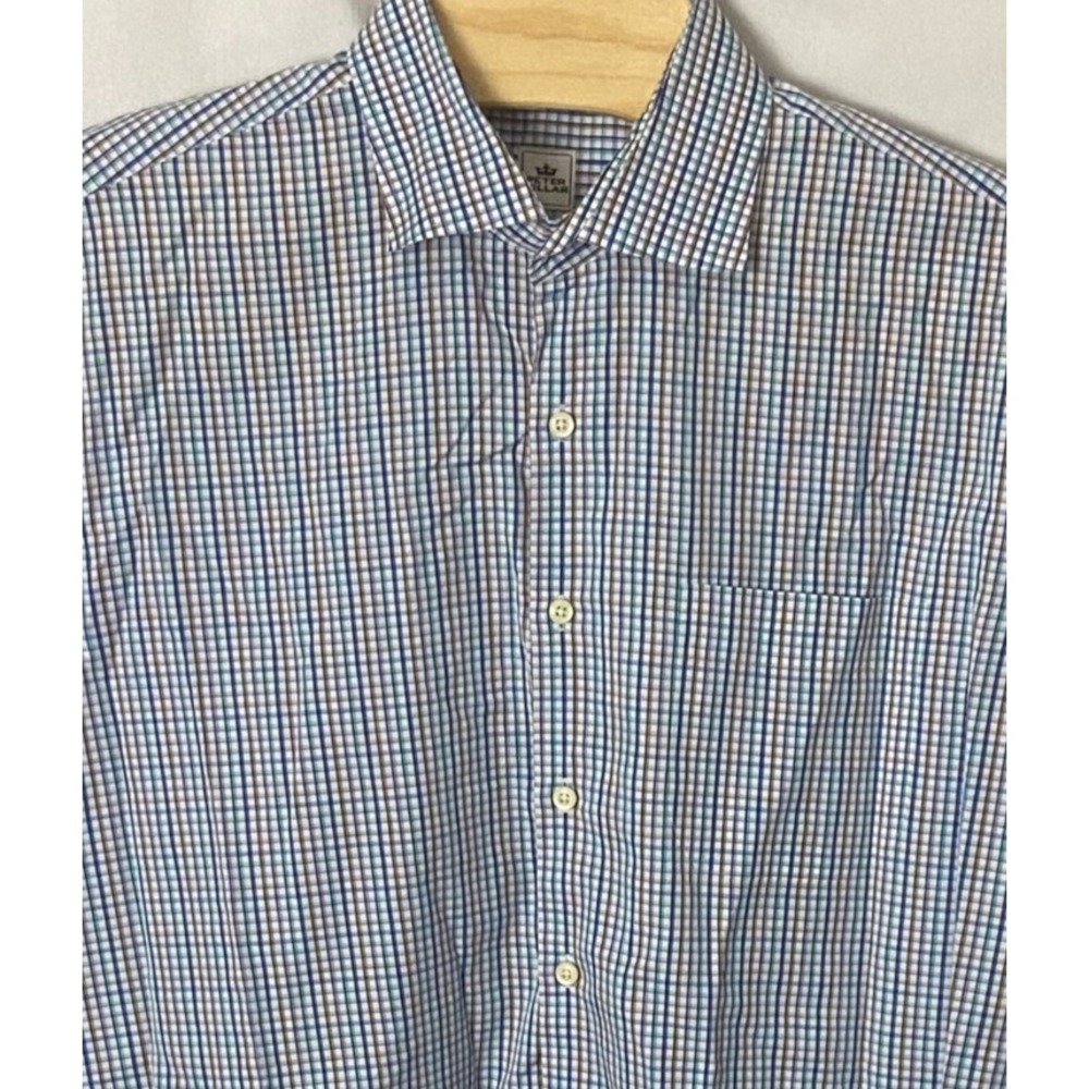 Peter Millar Long Sleeve Dress Shirt Purple Blue Check Pocket Mens Sz XL